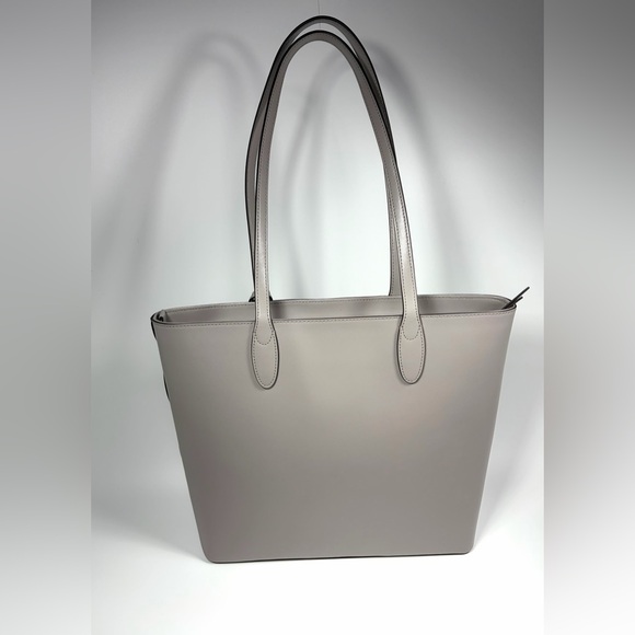 Kate Spade New York Large Leather Tote Bag Gray Pebbled Shoulder Purse 2/Flower - Picture 4 of 12